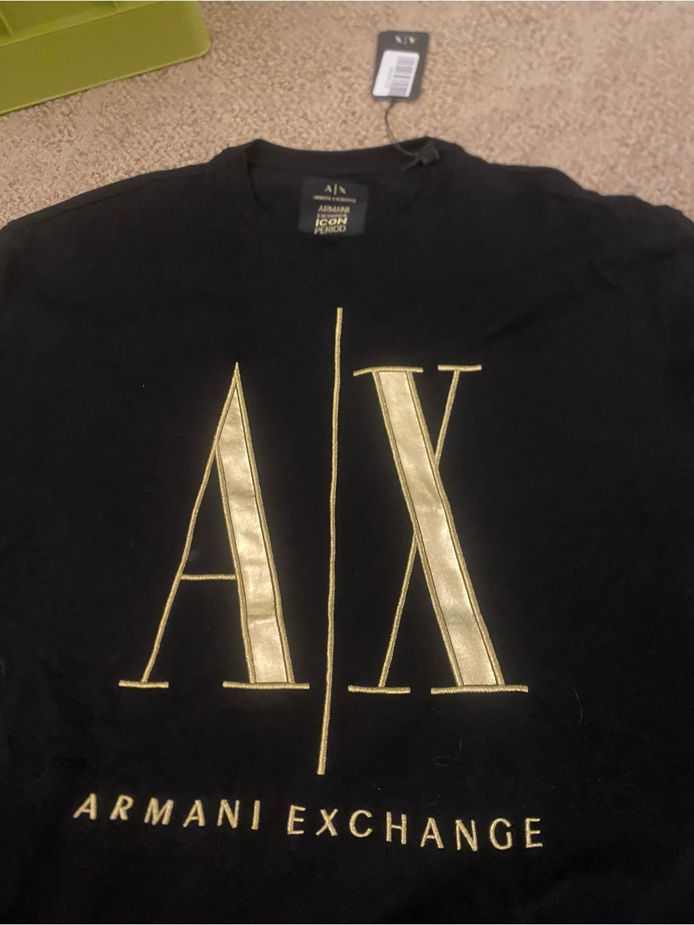 Armani Exchange Black T-Shirt with Gold AX Emblem